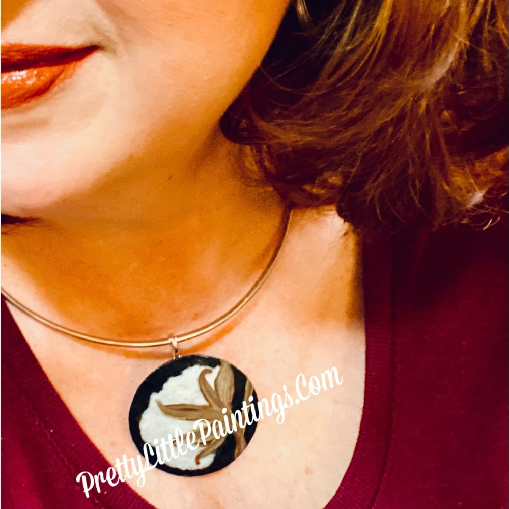 One hand-painted cotton boll pendant (PENDANT ONLY: necklace not included)